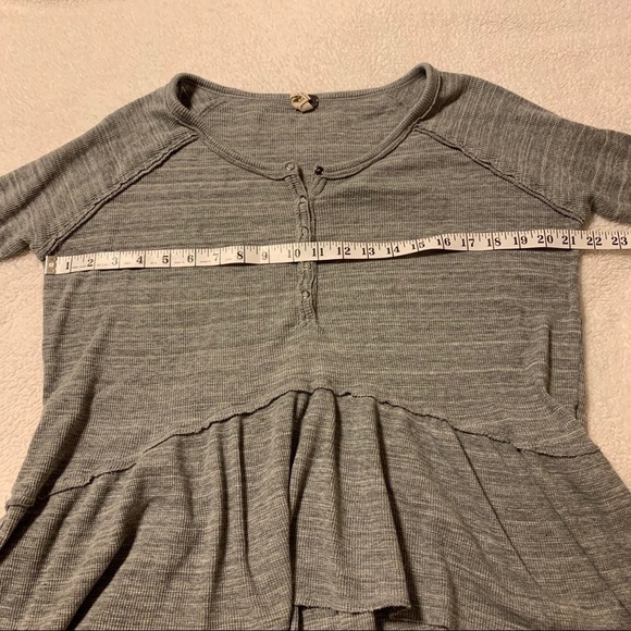 Free People Coastline Gray Thermal Peplum Top Waffle Knit Henley Long Sleeve - Picture 9 of 11